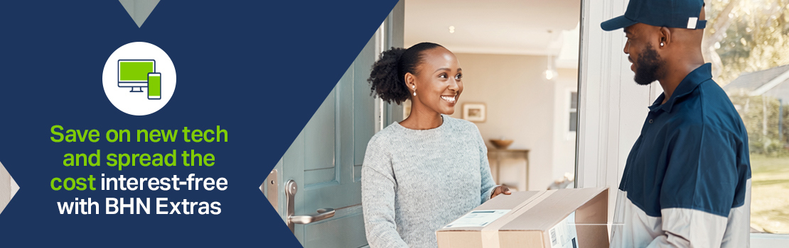 A person opening their door to see new technology being delivered, showing how employees can save on new tech with the BHN Extras Home & Tech salary sacrifice scheme