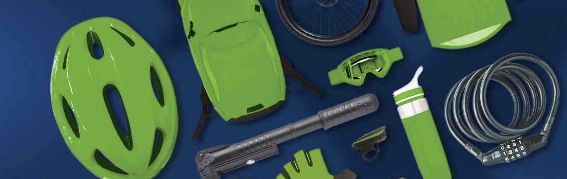 Cycling accessories available through the Cycle to Work scheme including helmet and lock