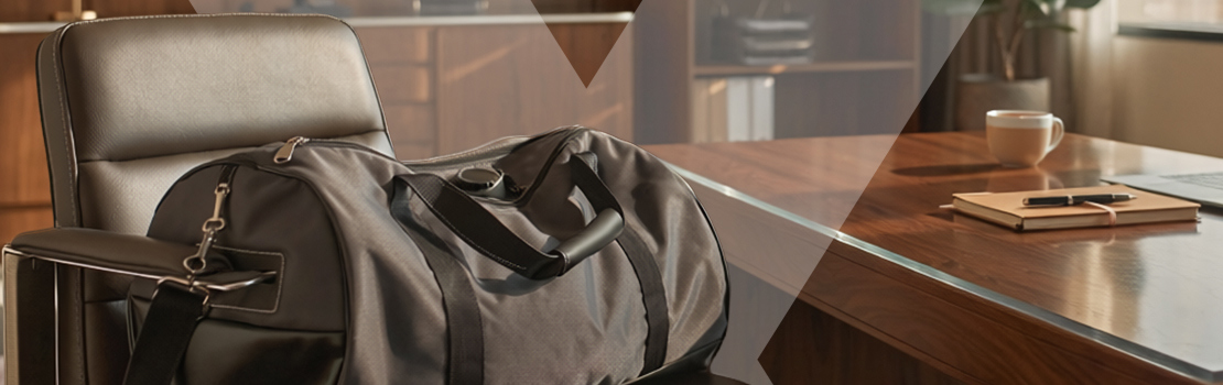 A gym bag in an office environment, showing uptake of employee gym memberships